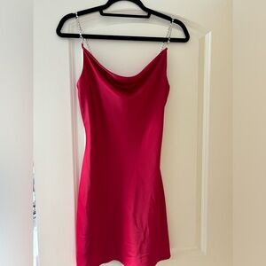 Satin Red Mini Dress with Rhinestone strap detail